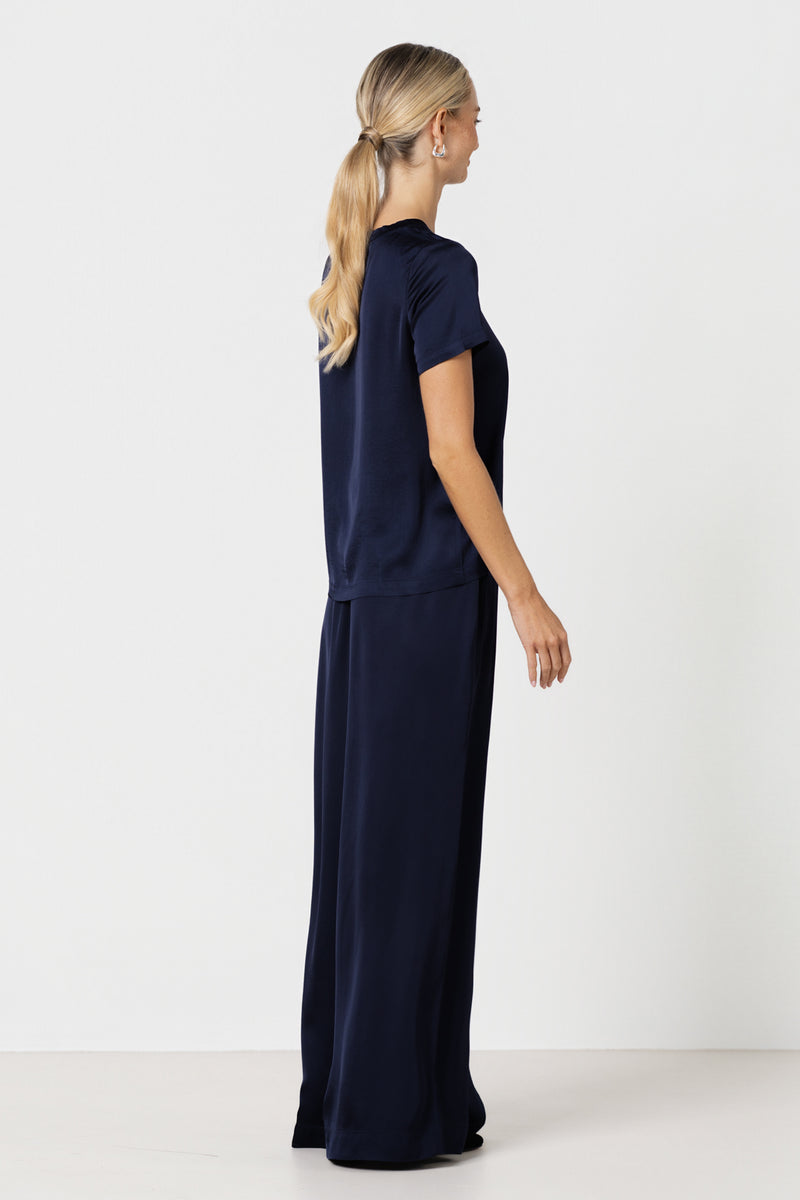 Matilda Satin T-Shirt | Navy