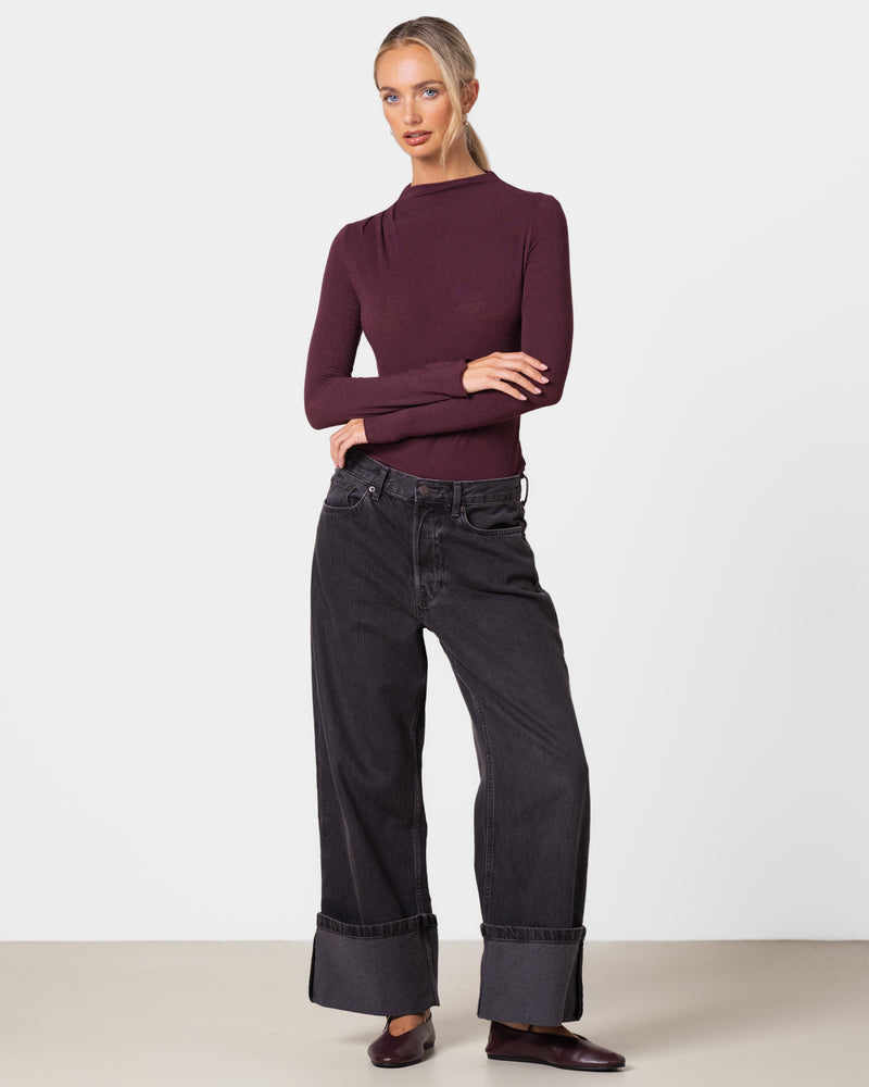 Lucia Featherweight High Neck Top | Burgundy | Modal-Cashmere