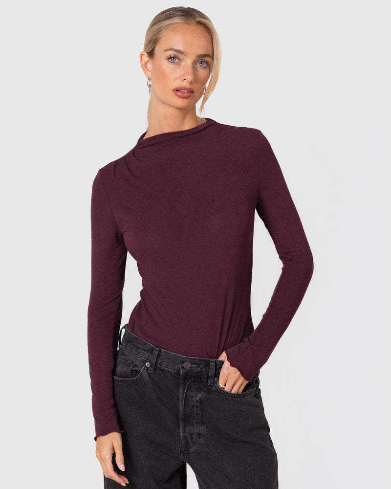 Lucia Featherweight High Neck Top | Burgundy | Modal-Cashmere