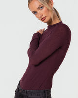 Lucia Featherweight High Neck Top | Burgundy | Modal-Cashmere