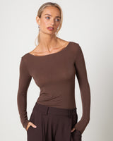 Mae Featherweight Boatneck Top | Espresso Brown | Modal-Cashmere