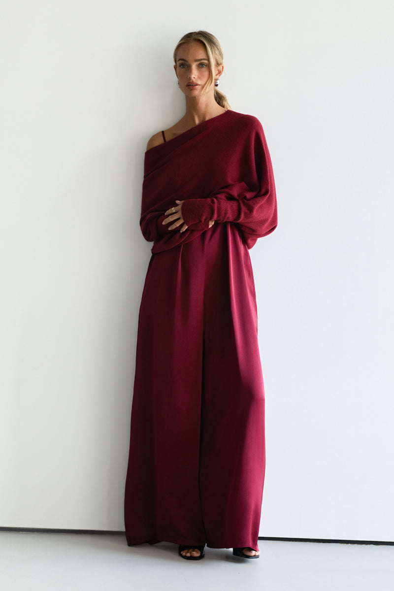 Audrey Satin Jumpsuit | Burgundy