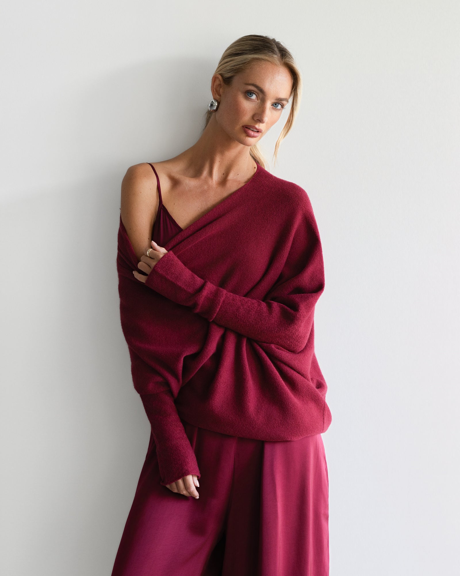 Asymmetric Draped | Burgundy | Seamless Knit – JAKI
