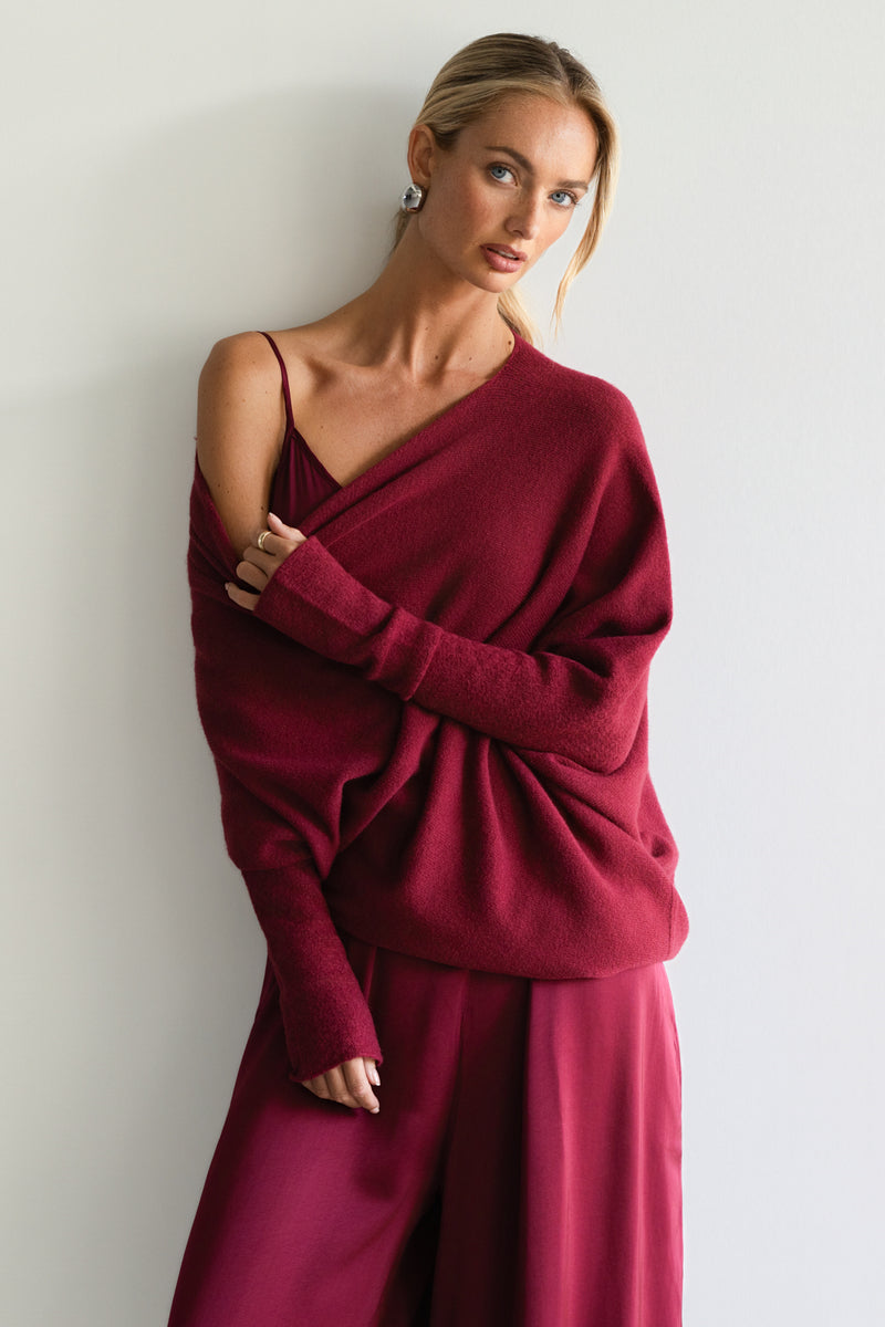 Audrey Satin Jumpsuit | Burgundy