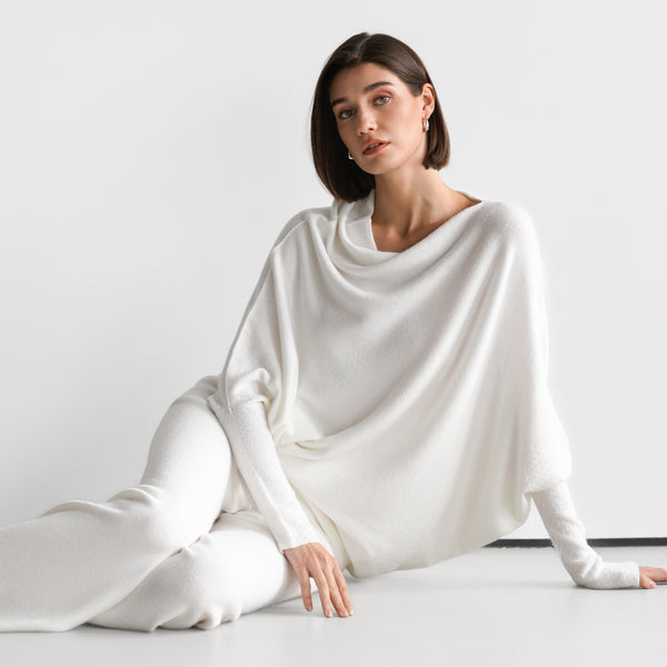 Asymmetric Draped Ivory Seamless Knit – JAKI