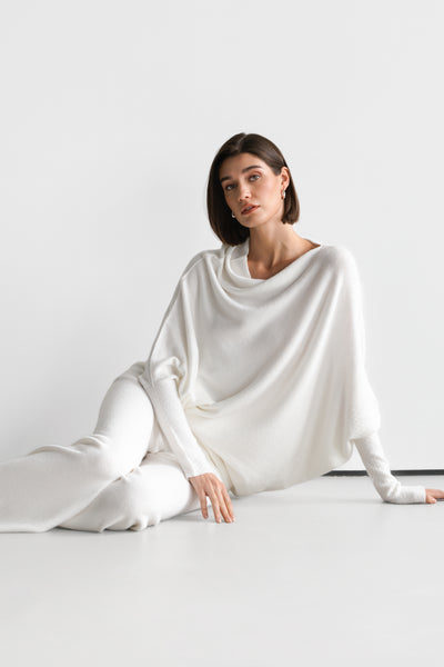 Asymmetric Draped | Ivory | Seamless Knit – JAKI