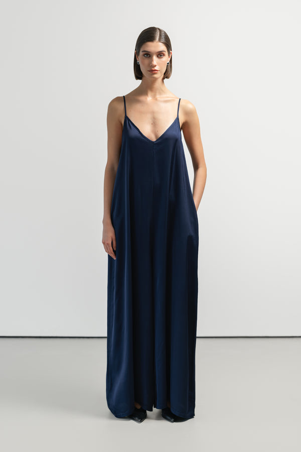 Audrey Satin Jumpsuit | Navy