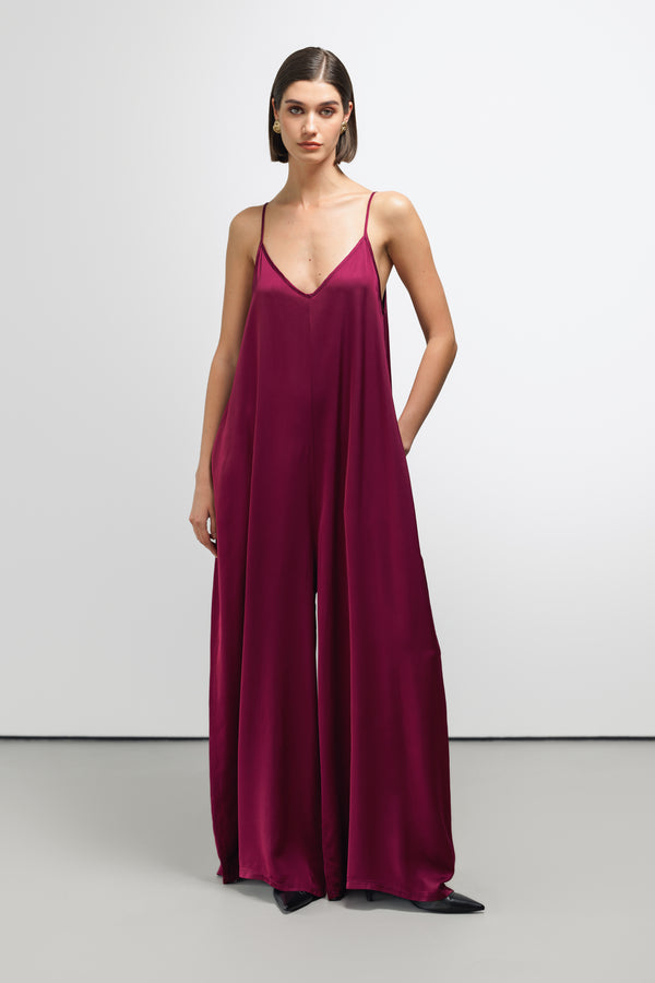 Audrey Satin Jumpsuit | Burgundy
