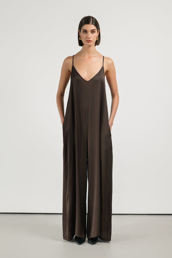 Audrey Satin Jumpsuit | Espresso Brown