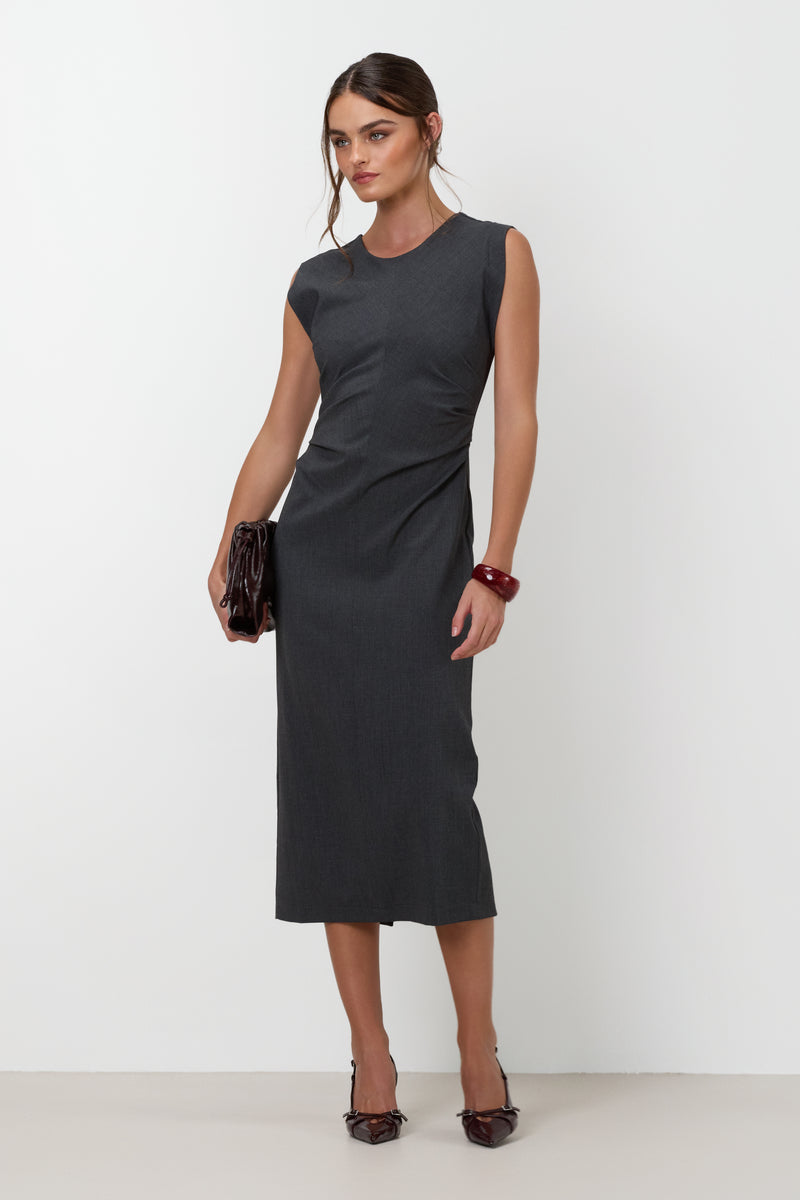 JAKI Neve Ruched Dress in Dark Grey Melange size XL JAKI Neve Ruched Dress in Dark Grey Melange size XL