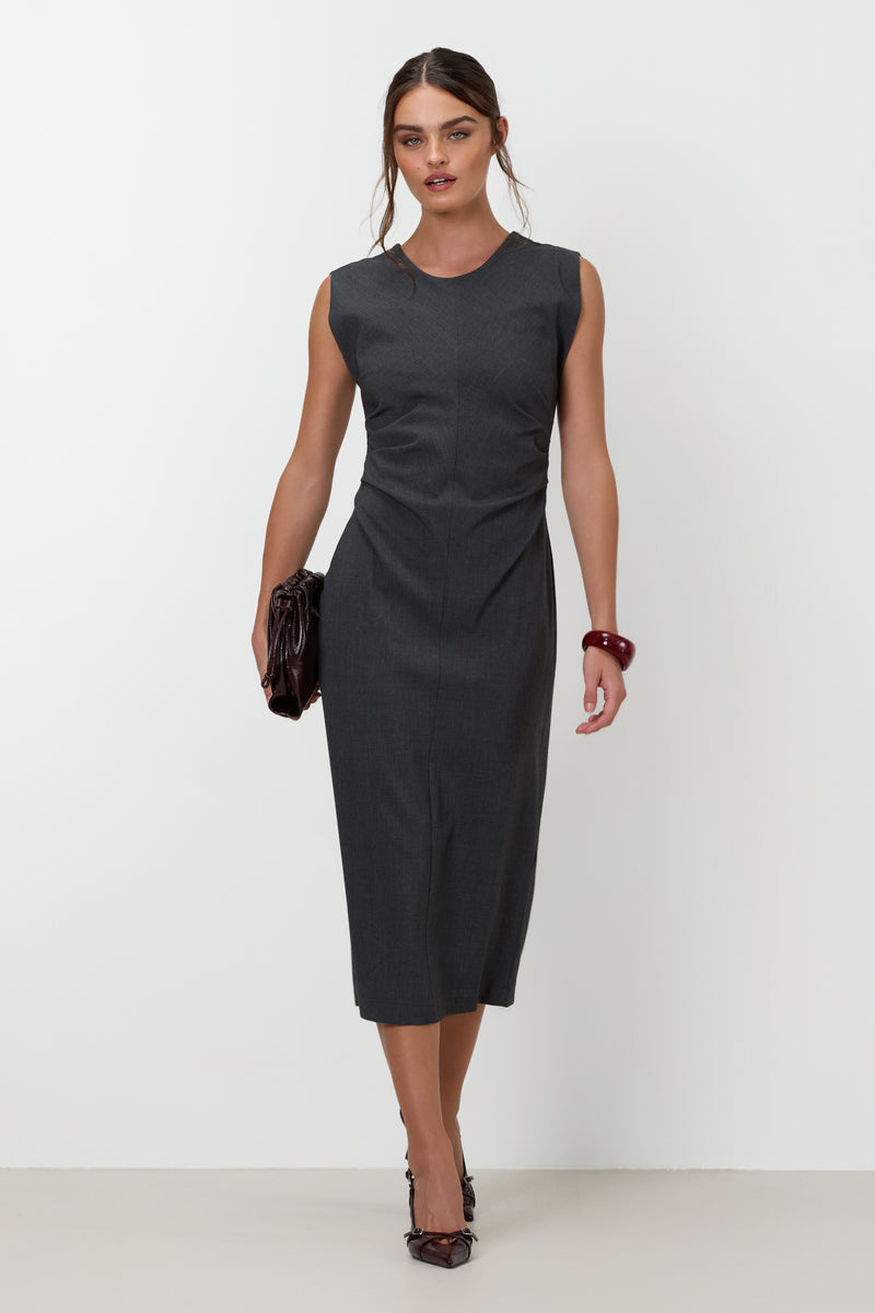 JAKI Neve Ruched Dress in Dark Grey Melange size XL JAKI Neve Ruched Dress in Dark Grey Melange size XL