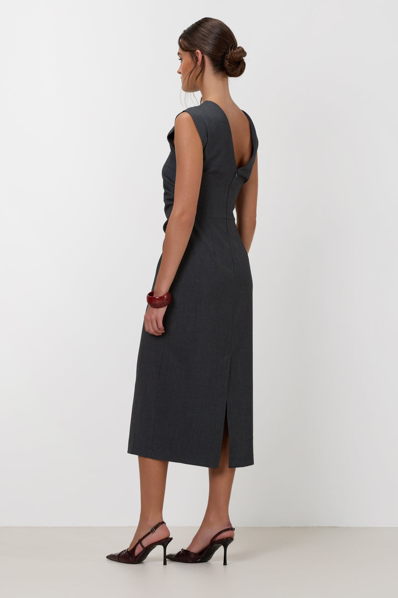 JAKI Neve Ruched Dress in Dark Grey Melange size XL JAKI Neve Ruched Dress in Dark Grey Melange size XL