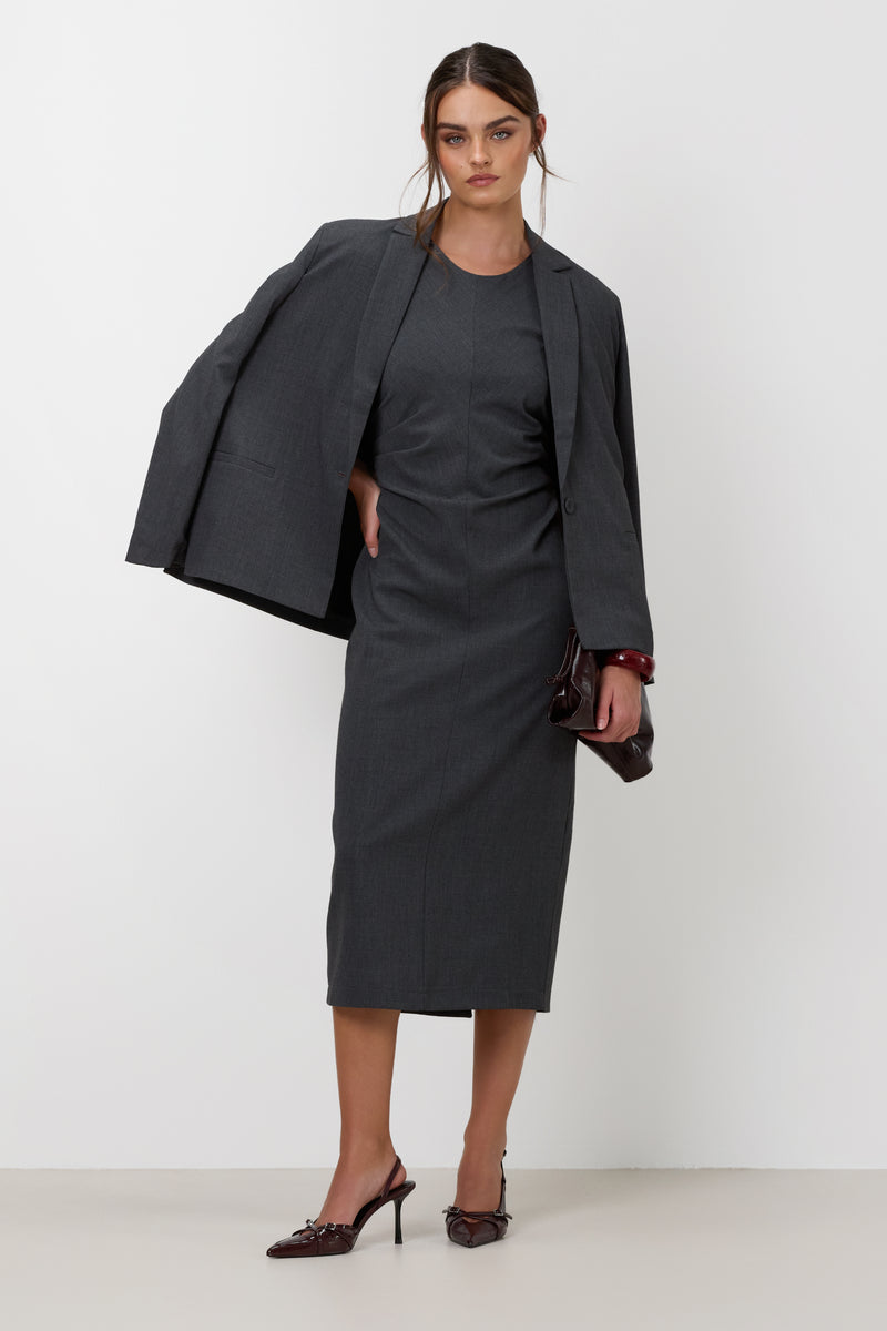 ruched grey dress ZAPAKA Women Dark Grey Formal Dress V Neck Sheath Ruched Satin Long Evening Dress, Dark Grey / US22W