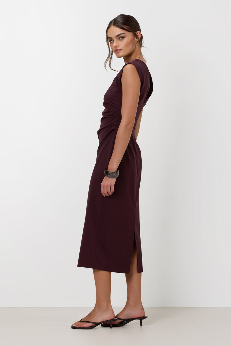 JAKI Neve Ruched Dress in Burgundy size Large