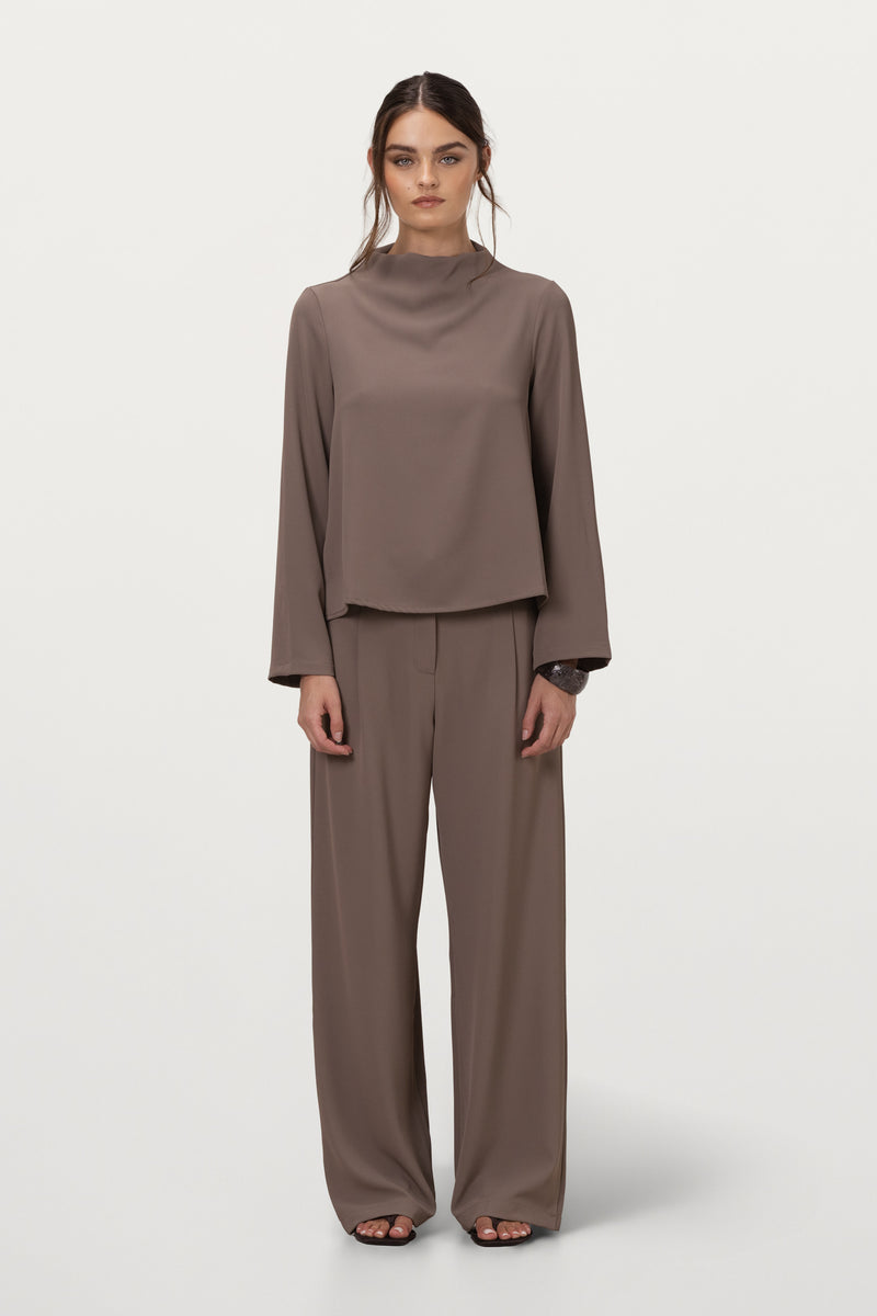 Lana High Neck Top | Taupe