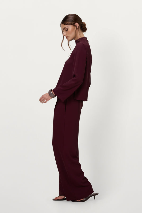 Lana High Neck Top | Burgundy