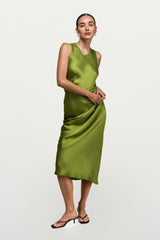 Sabrina Sleeveless Satin Dress | Olive Green