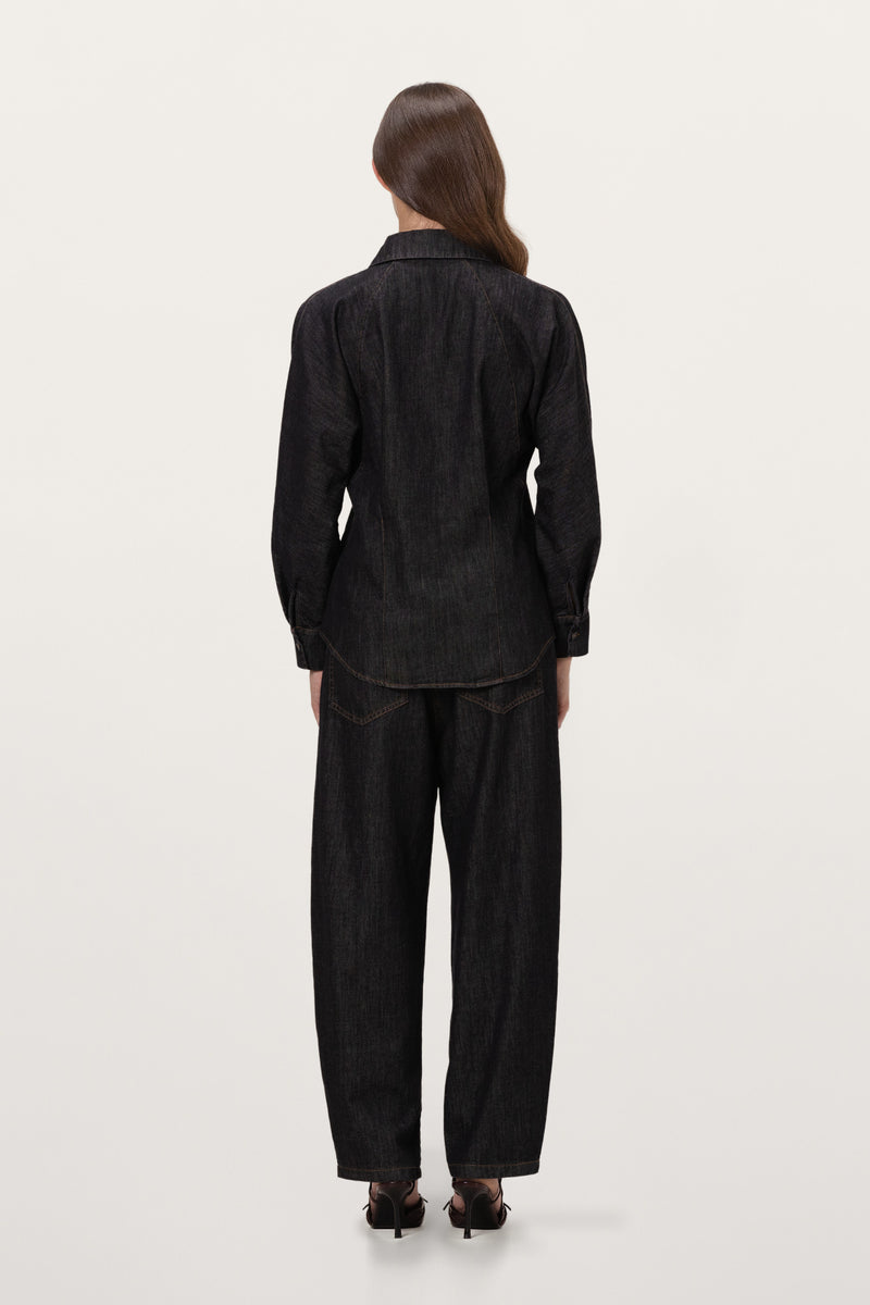 Aspen Barrel-Leg Elastic Waist Jeans | Dark Denim