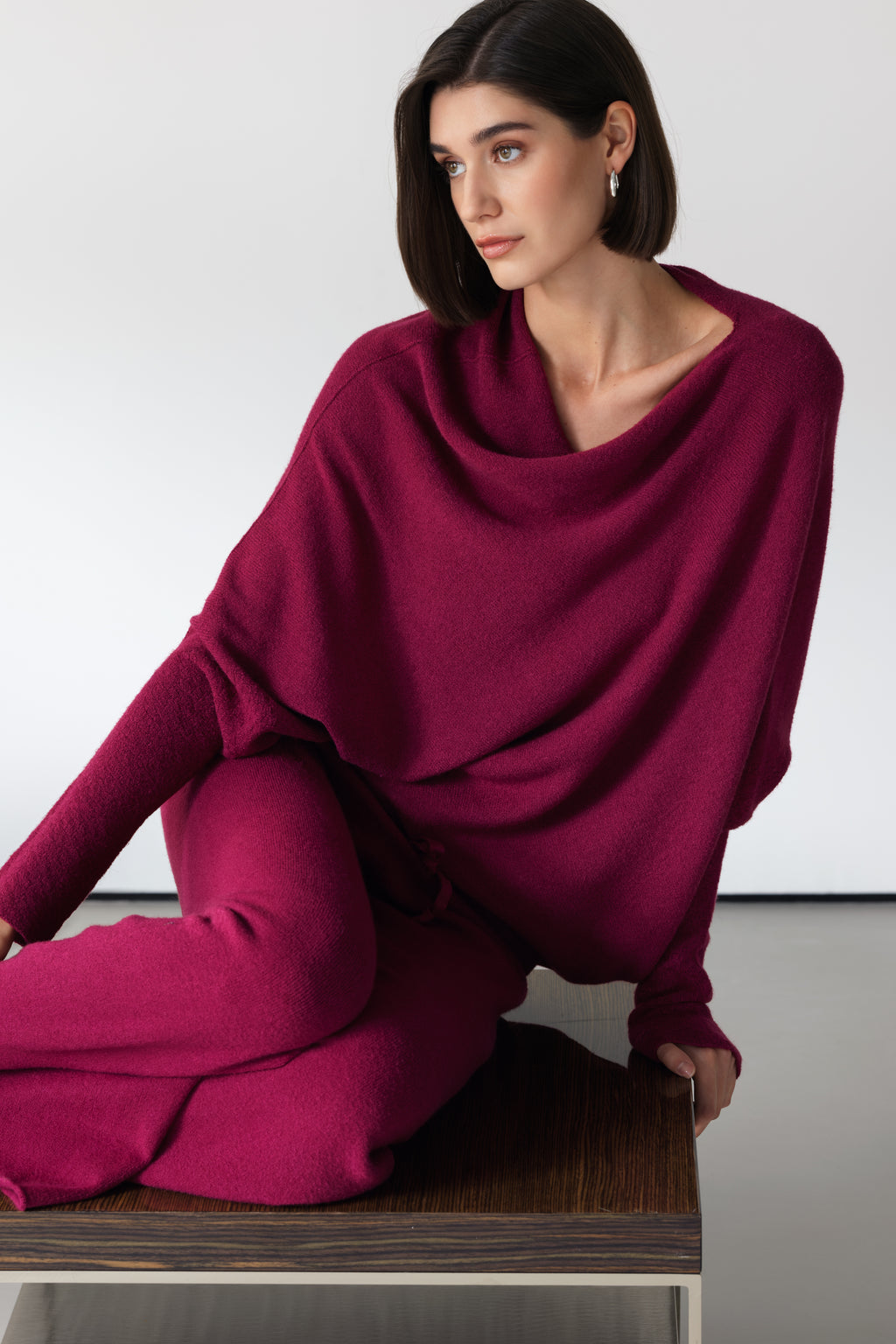 Asymmetric Draped | Burgundy | Seamless Knit – JAKI