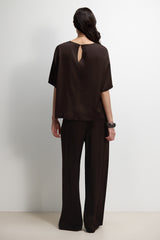 Aiko Elastic Waist Satin Trousers | Espresso Brown