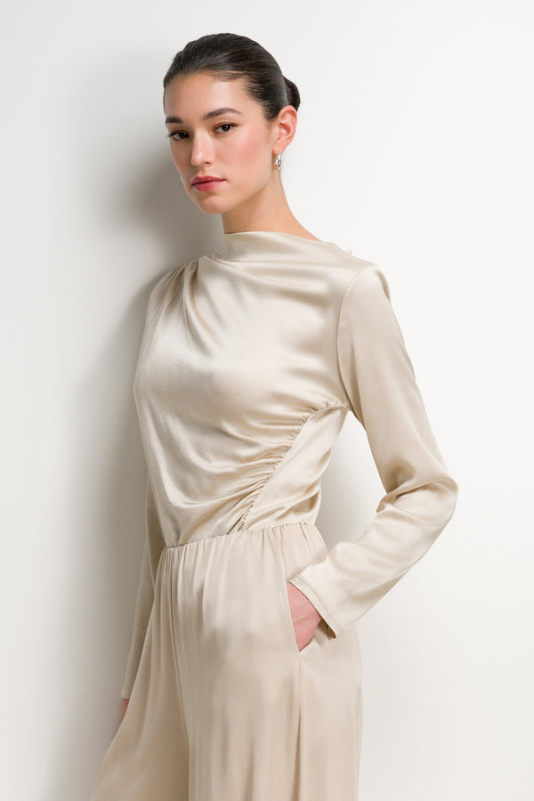 Allegra Asymmetric Long Sleeve Blouse | Light Beige