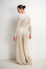 Helena Elastic Waist Satin Trousers | Light Beige