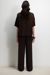 Aiko Elastic Waist Satin Trousers | Espresso Brown