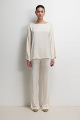 Genet Elastic Waist Bias Satin Trousers | Ivory