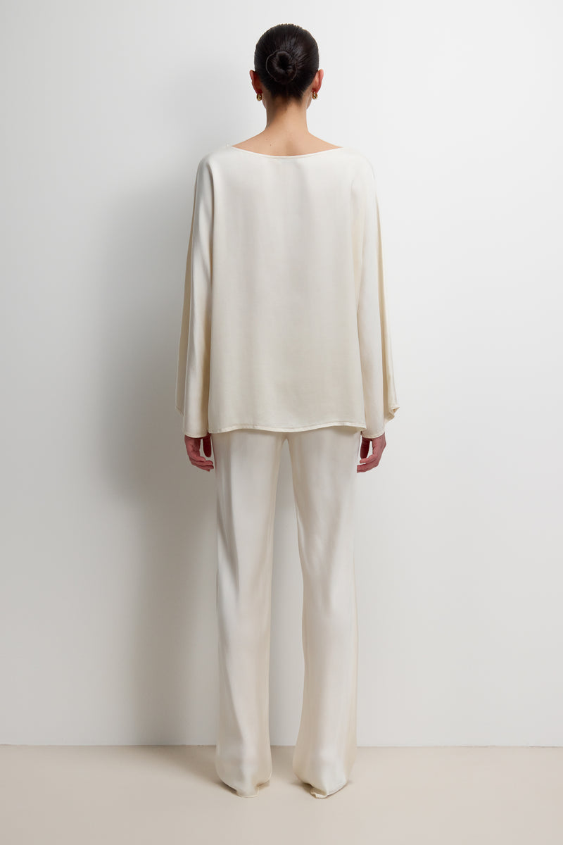 Genet Elastic Waist Bias Satin Trousers | Ivory