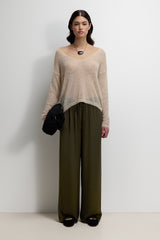 Aiko Elastic Waist Satin Trousers | Khaki