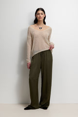 Aiko Elastic Waist Satin Trousers | Khaki
