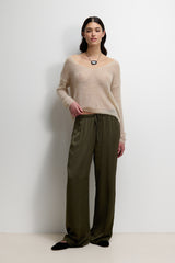 Aiko Elastic Waist Satin Trousers | Khaki