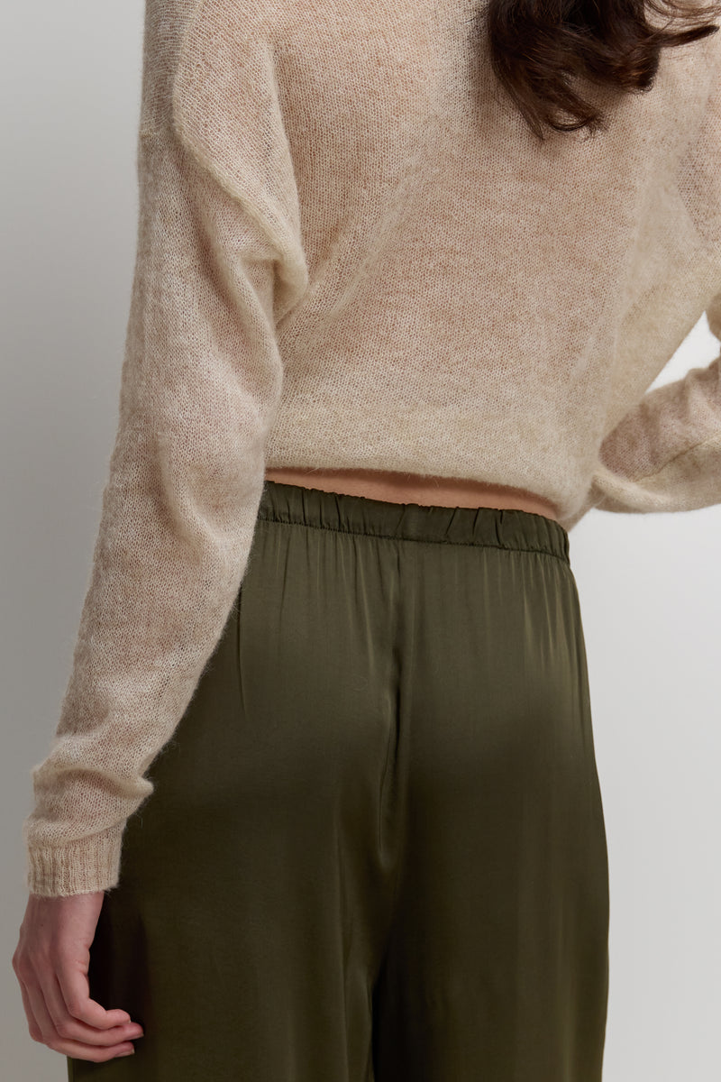 Aiko Elastic Waist Satin Trousers | Khaki