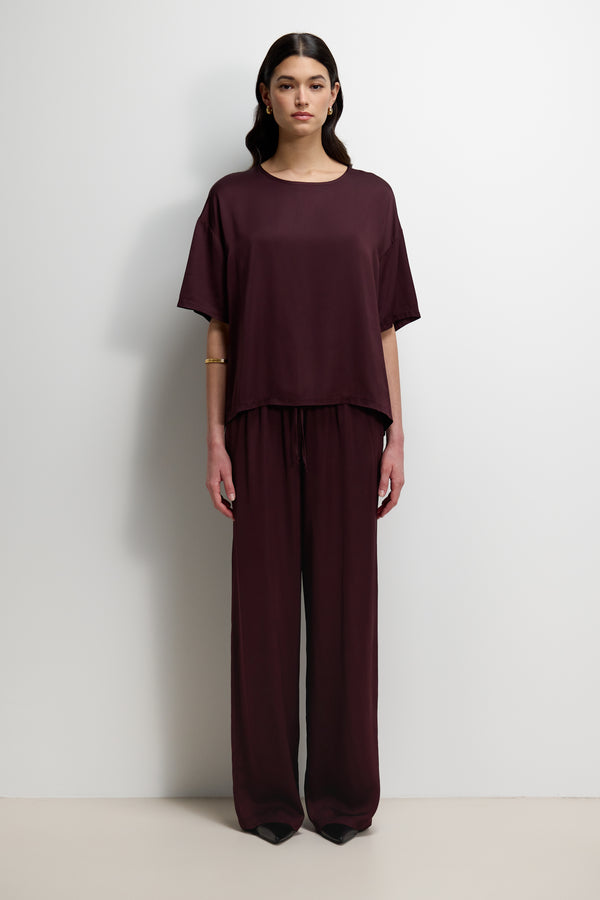 Aiko Elastic Waist Satin Trousers | Plum