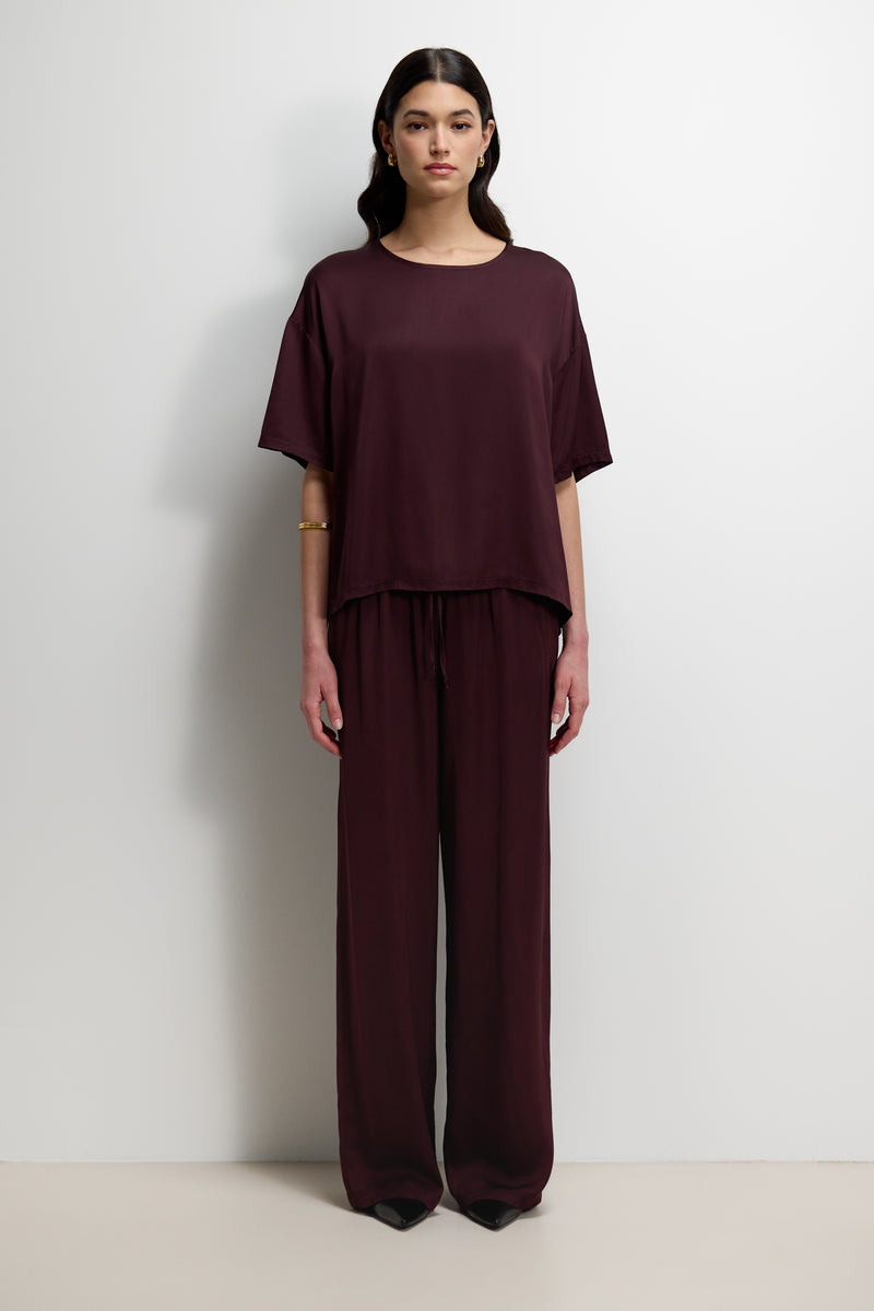 Aiko Elastic Waist Satin Trousers | Plum