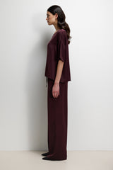 Aiko Elastic Waist Satin Trousers | Plum
