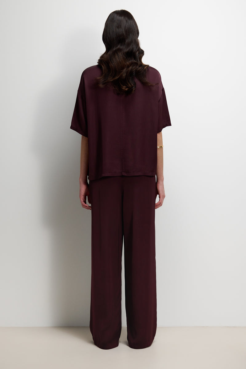 Aiko Elastic Waist Satin Trousers | Plum