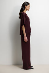 Shae Back Slit Satin Top | Plum