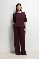 Aiko Elastic Waist Satin Trousers | Plum