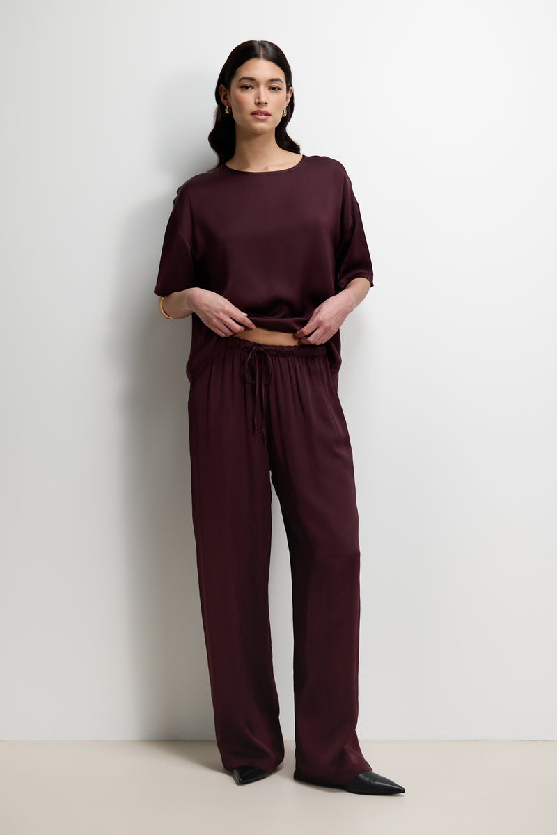 Aiko Elastic Waist Satin Trousers | Plum