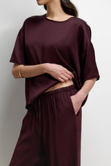 Aiko Elastic Waist Satin Trousers | Plum