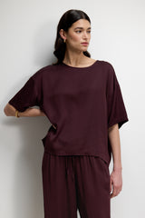 Shae Back Slit Satin Top | Plum