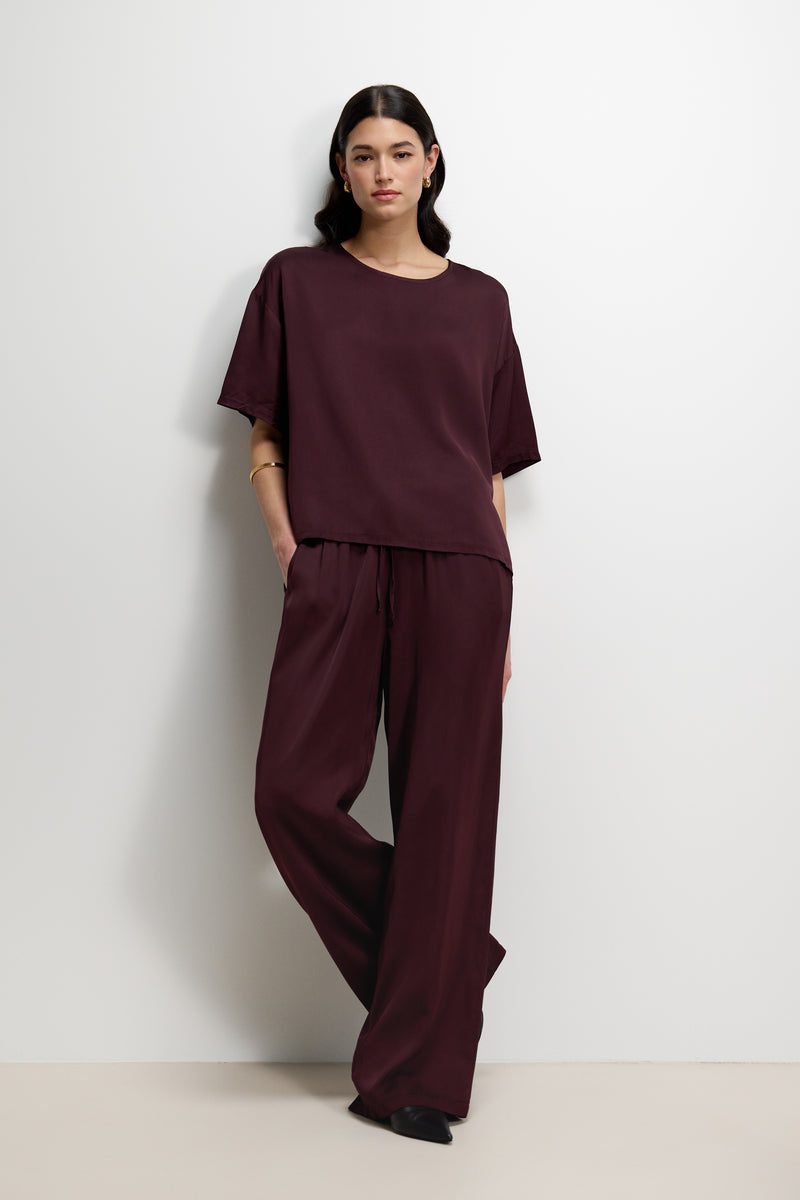 Aiko Elastic Waist Satin Trousers | Plum