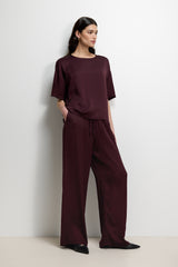 Aiko Elastic Waist Satin Trousers | Plum