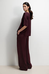 Aiko Elastic Waist Satin Trousers | Plum