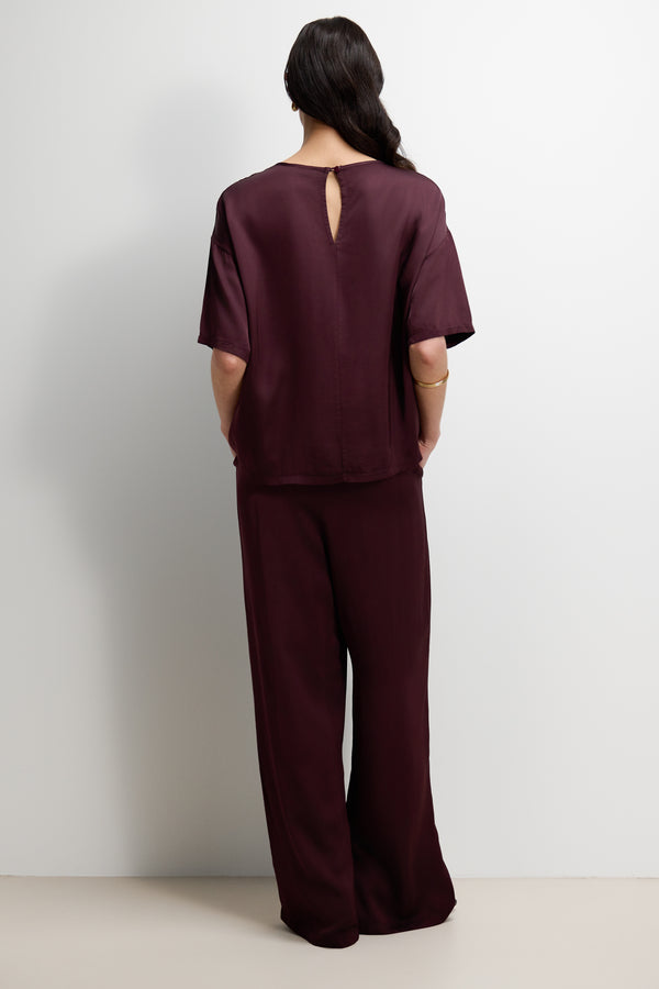 Shae Back Slit Satin Top | Plum