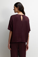 Shae Back Slit Satin Top | Plum