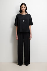 Aiko Elastic Waist Satin Trousers | Black