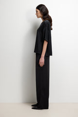 Aiko Elastic Waist Satin Trousers | Black