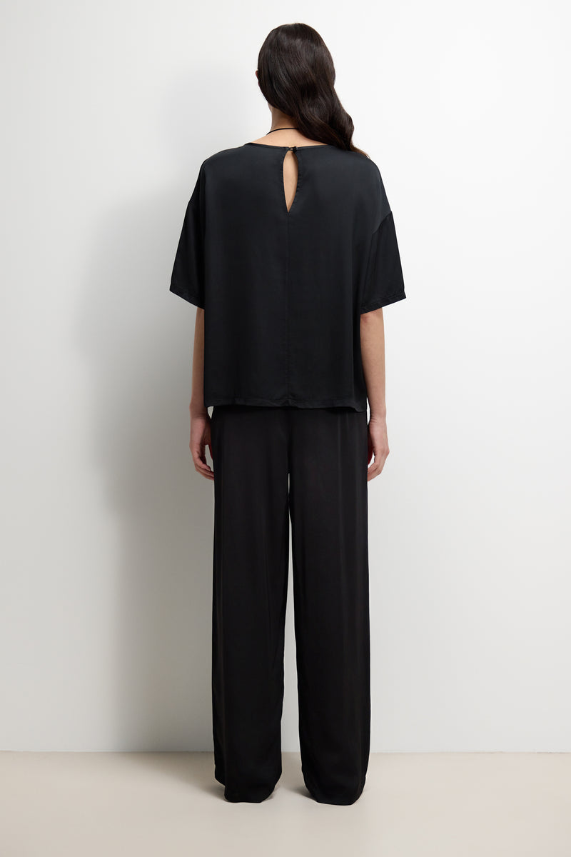 Aiko Elastic Waist Satin Trousers | Black